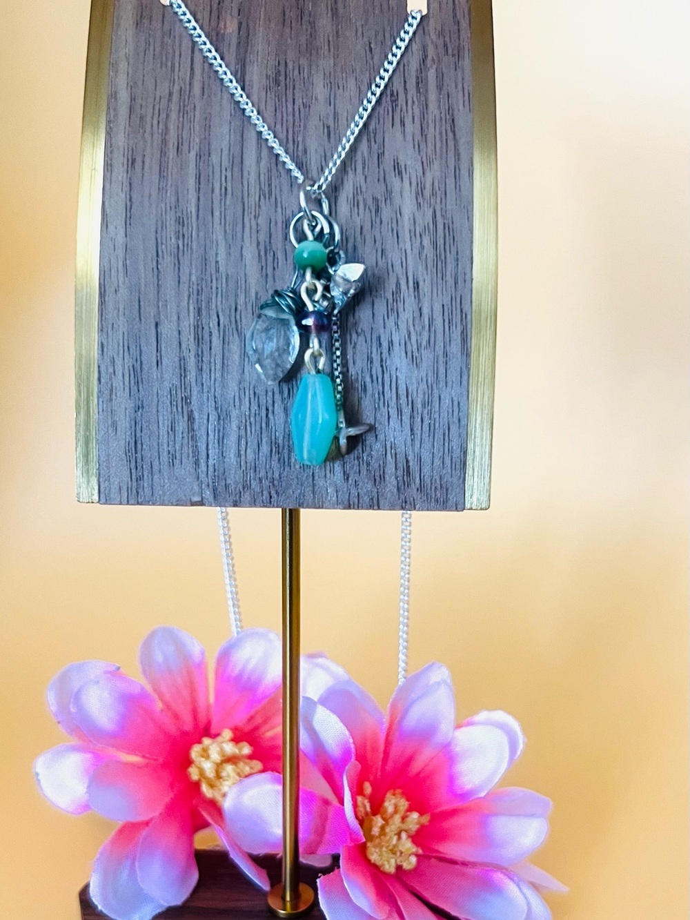 Silver plated Necklace with multi charms and Beads Pendant
